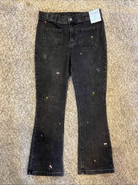 Cat & Jack Black Flare Jeans with Tiny Floral Embroidery